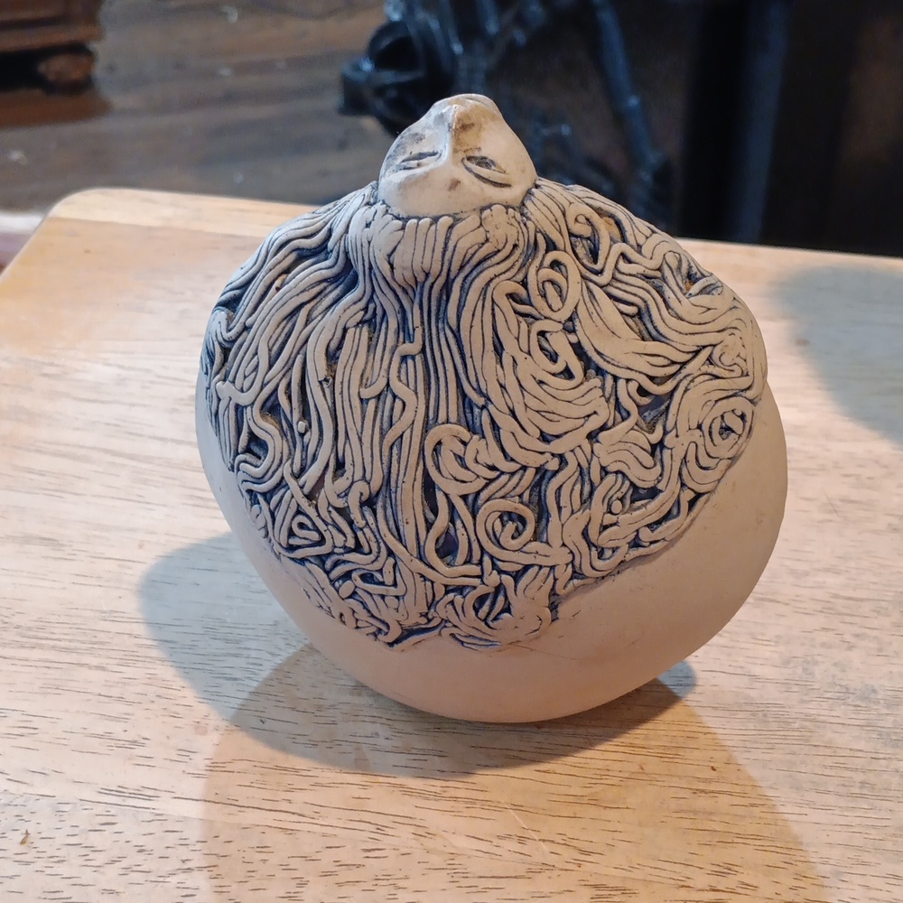 Artistic Cream and Blue Ceramic Stick Incense Holder - Picture 2 of 3